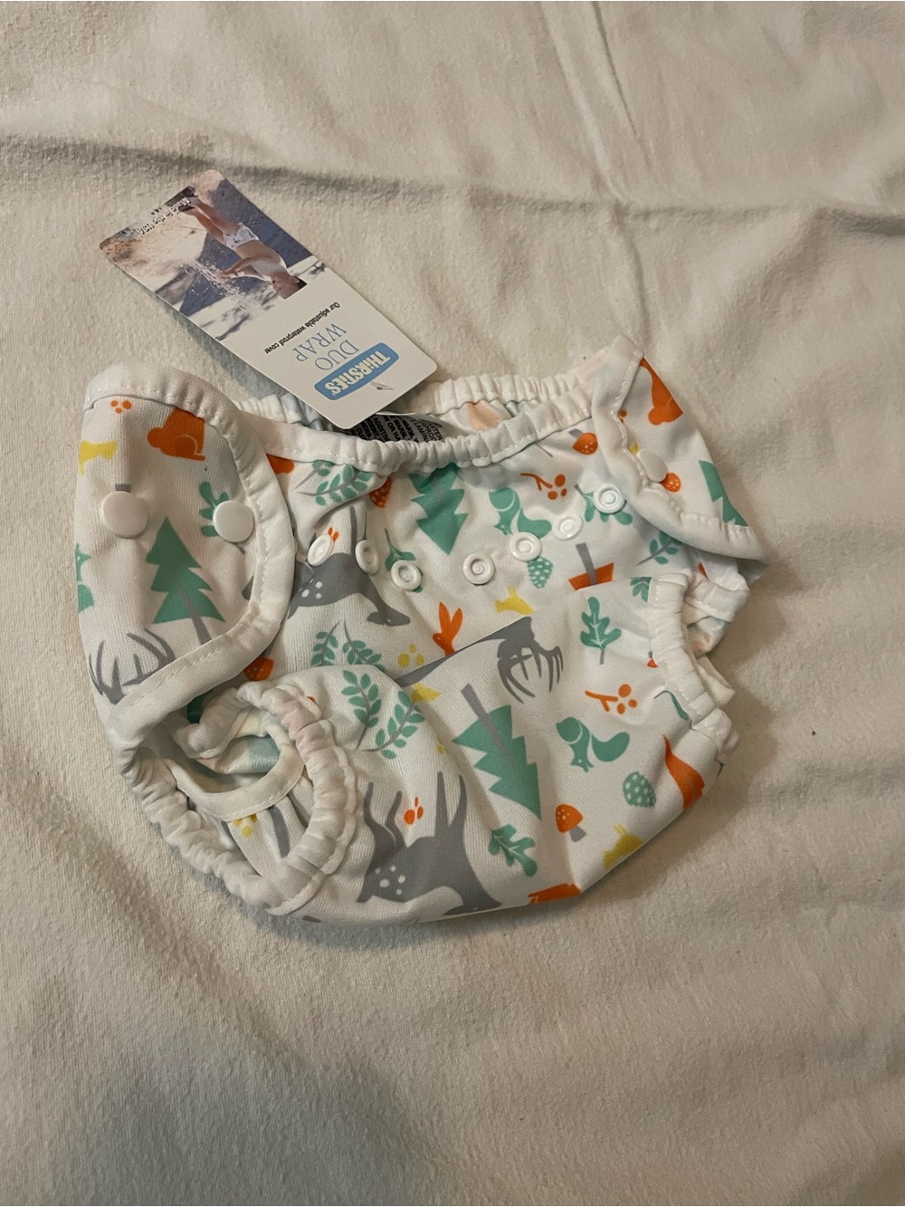 Toddler White Woodland Print Reusable Diaper Cover with Snaps